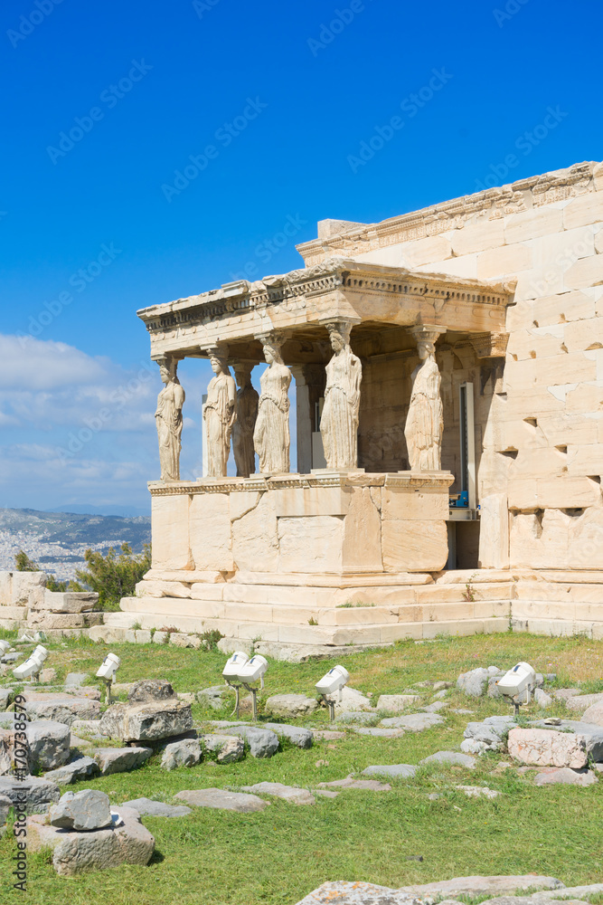 famous Erechtheion temple in Acropolis of Athens, Greece