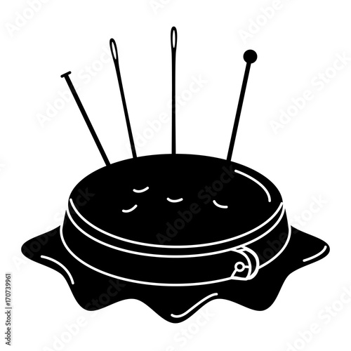 embroidery drum with pins and needles vector illustration design