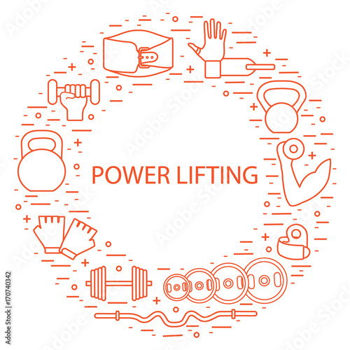 Weightlifting icons set arranged in a circle.