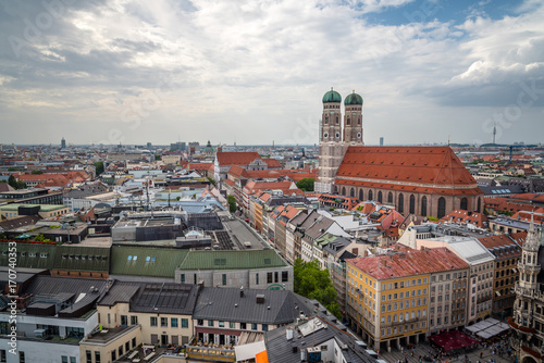 Scenic panoramic high angle view of city centre of Munich