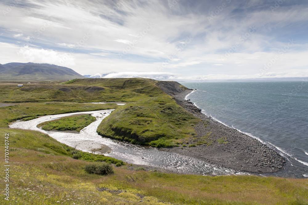 Icelandic scenery in skagafjordur, near the village hofsos, north of iceland