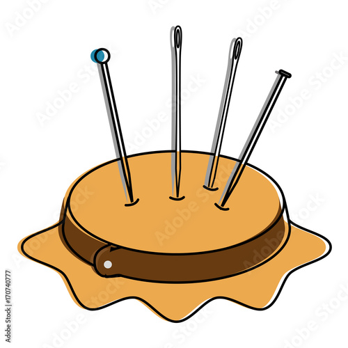 embroidery drum with pins and needles vector illustration design