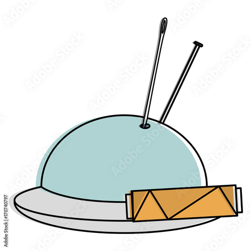 sewing thread tubes with pincushion vector illustration design