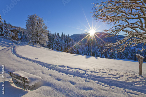 Ein Sonnenstern am Grießenkar im Winter photo