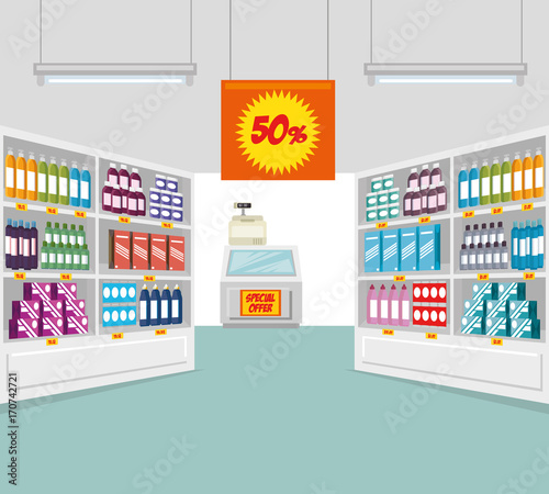supermarket store consumerism concept vector illustration graphic design