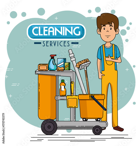 cleaning service staff vector illustration graphic design