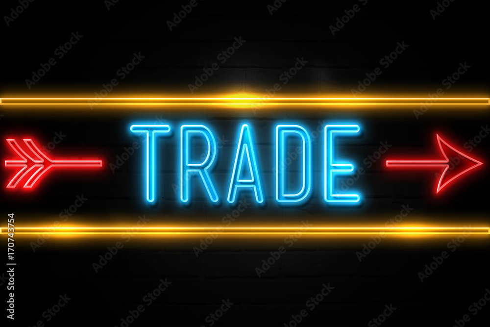 Obraz premium Trade - fluorescent Neon Sign on brickwall Front view