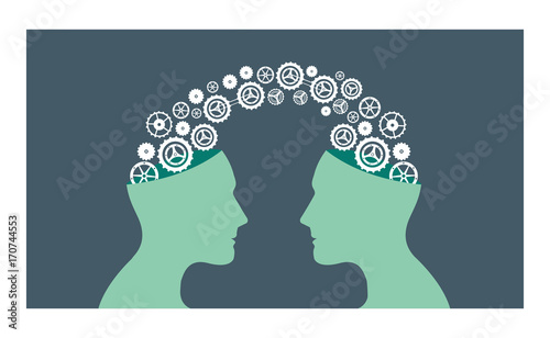 Vector image of knowledge sharing between two people heads