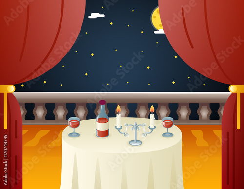 Romantic evening night love beloved dating wine symbol icon concept flat design vector illustration