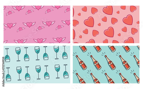 Set of love and champagne / Vector icon set of love and champagne