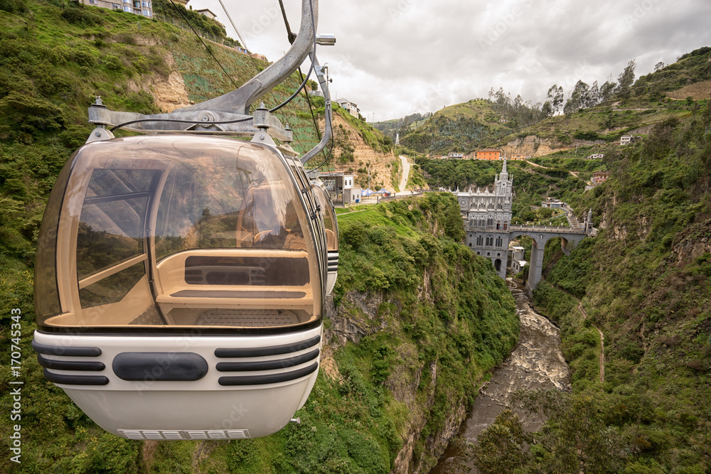 cablecar ride to the famous cathedral built over a canyon is very popular with the tourists