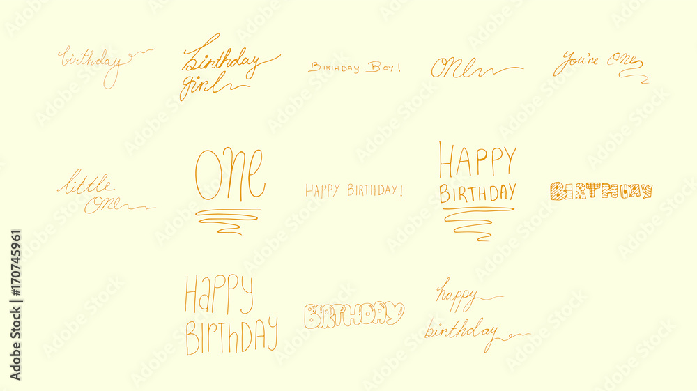 Vector set of one year birthday messages / Vector set of one year birthday messages against white background Vector set of one year birthday messages / Vector set of one year birthday messages against white background