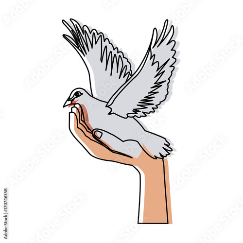 hand holding dove flying international day of peace vector illustration