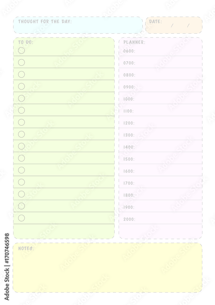 Daily planner template layout Daily planner template layout