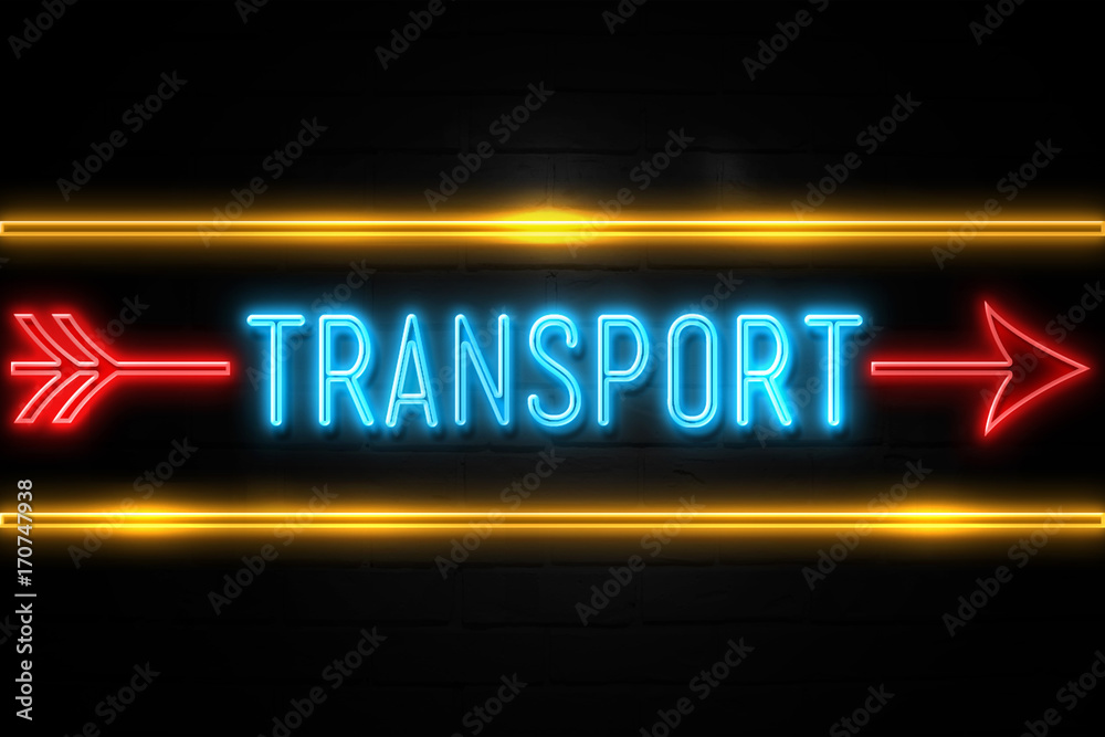 Transport  - fluorescent Neon Sign on brickwall Front view