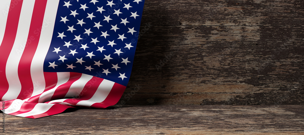 Obraz premium USA flag on wooden background. 3d illustration
