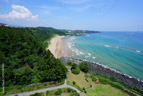 Day view of the Jungmun Beach in Jeju Island, South Korea photo