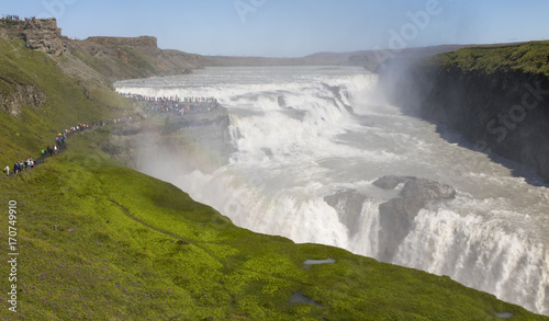 Gullfoss waterfall in Golden Circle popular tourist route in the canyon of the Hv  t   river in southwest Iceland