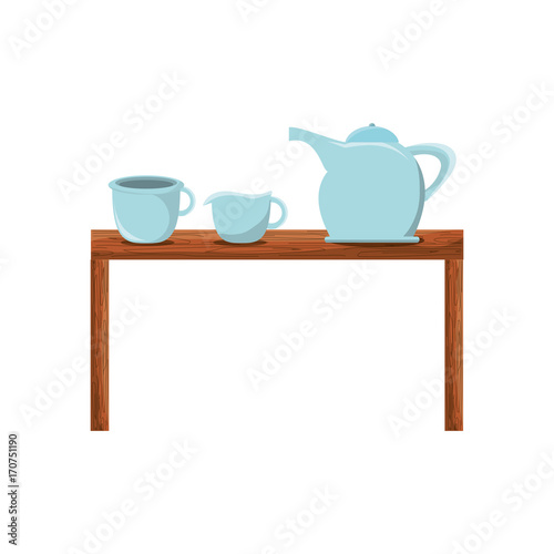 colorful  kitchen table and crockery over white background vector illustration