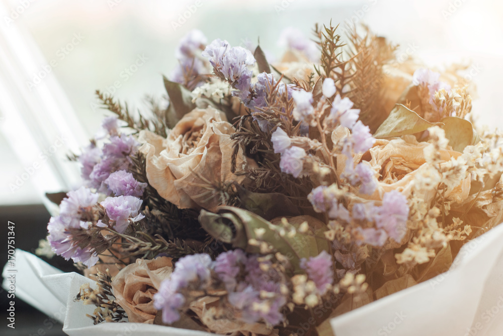 Bouquet of dried flowers, background blurred Bouquet of dried flowers, background blurred