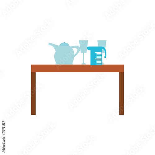 colorful  kitchen table and crockery over white background vector illustration