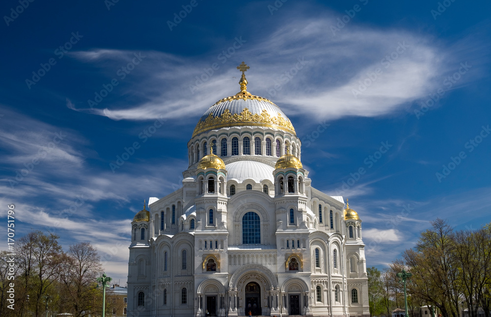 Naval Cathedral of Saint Nicholas in Kronstadt and whale-like cloud