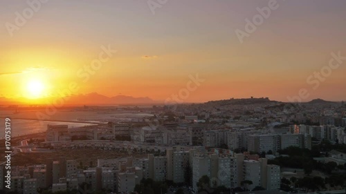 cagliari city at sunset aerial view