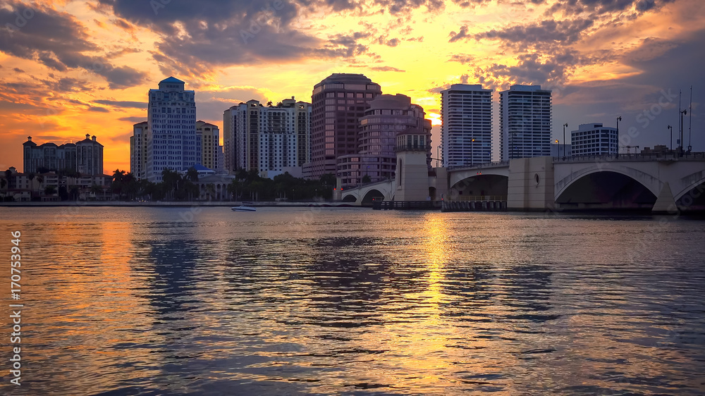 West Palm Beach, Florida City Skyline at Sunset