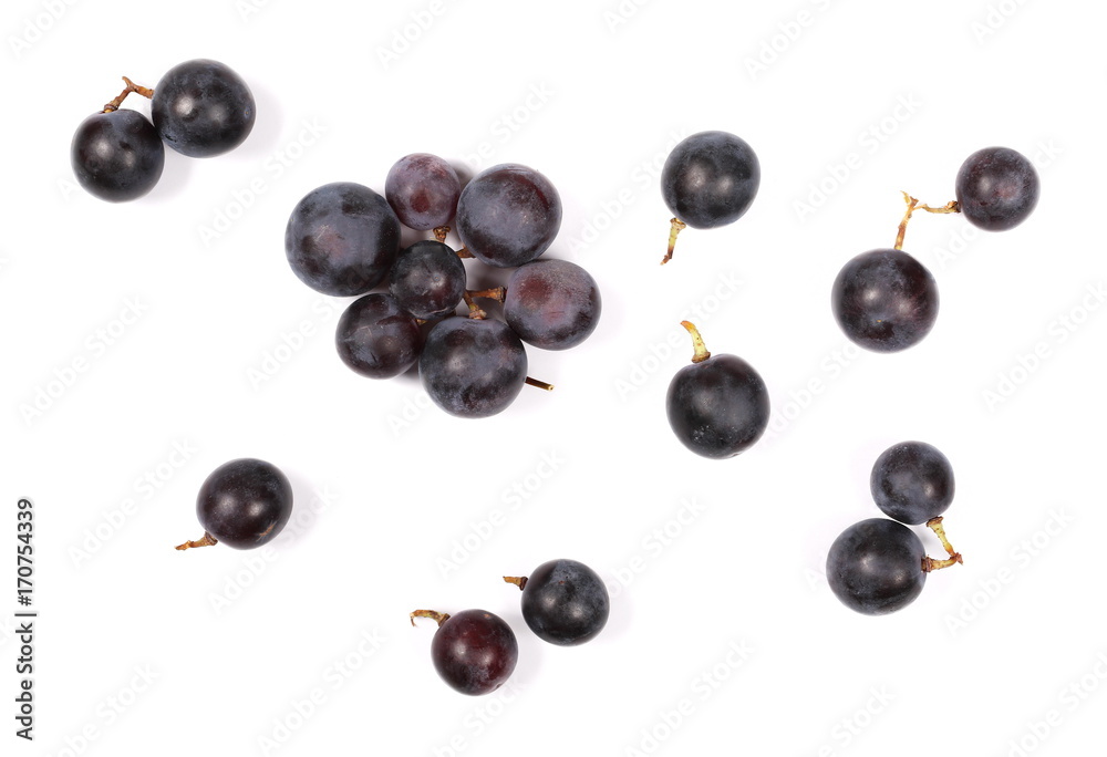 Dark grapes, isolated on white background, top view Dark grapes, isolated on white background, top view