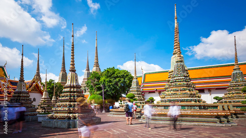 Photography Buddhist Stupas at Wat Pho in Bangkok, Thailand (blurred faces)