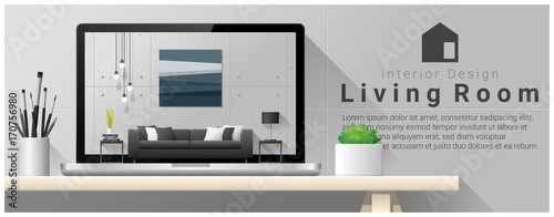 Modern living room interior design background , vector , illustration