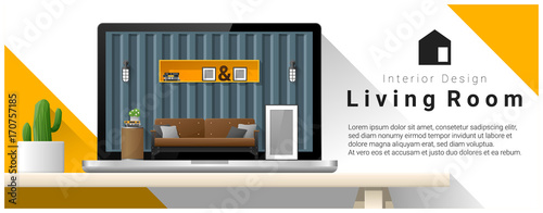 Modern living room interior design background , vector , illustration