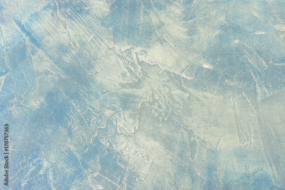 Light blue and white water color washed out background. Uneven concrete ...