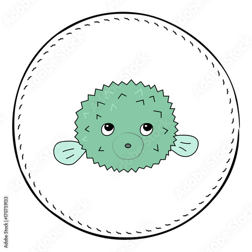 Prickly tropical fish isolated on white background. Coral fish cartoon vector illustration.