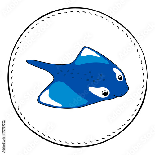 Manta isolated on white background. Blue manta or skate cartoon vector illustration.