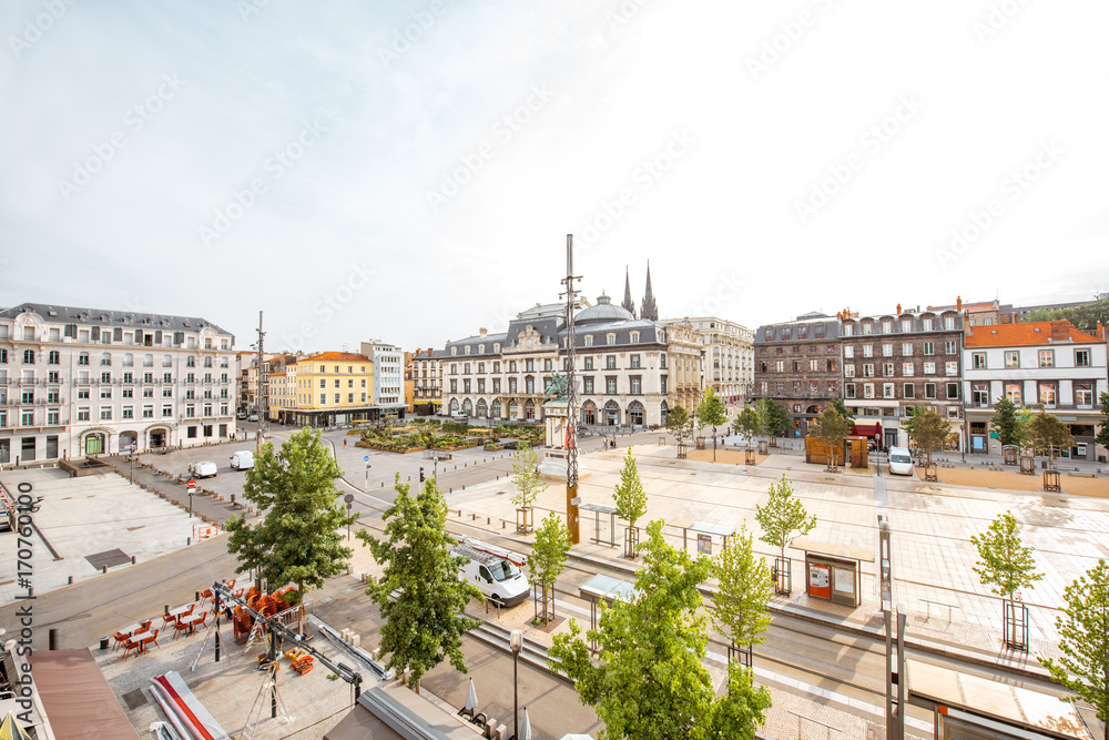 Top view on the Jaude square during the morning light in Clermont-Ferrand city in central France