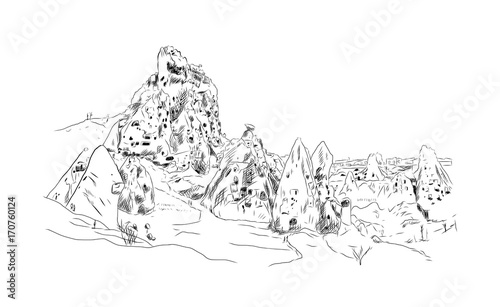 Hand drawn sketch of Cappadocia Turkey in vector illustration.