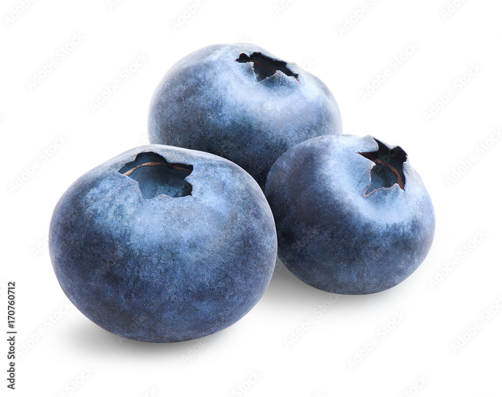 Three blueberries isolated on white background Three blueberries isolated on white background