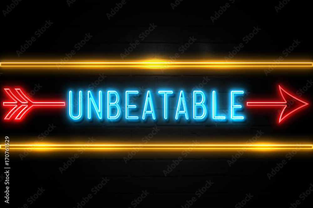 Unbeatable  - fluorescent Neon Sign on brickwall Front view