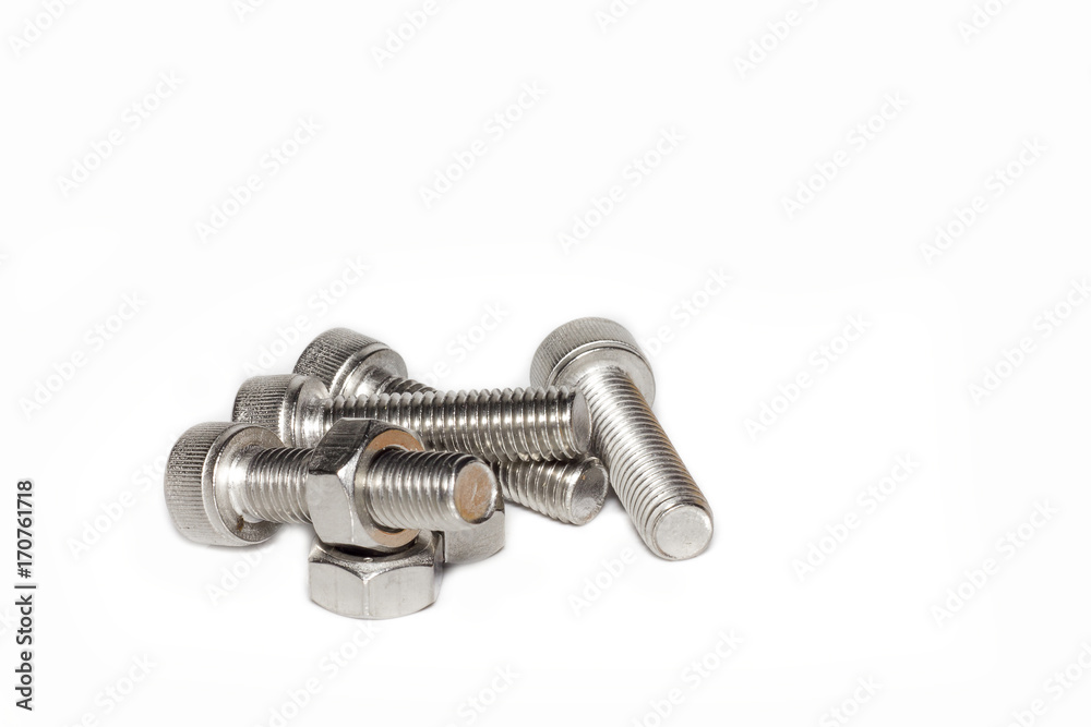 Steel nut and bolt on white background. Steel nut and bolt on white background.