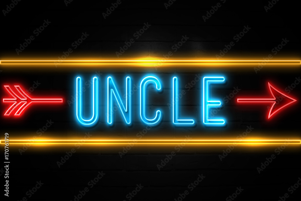 Uncle  - fluorescent Neon Sign on brickwall Front view