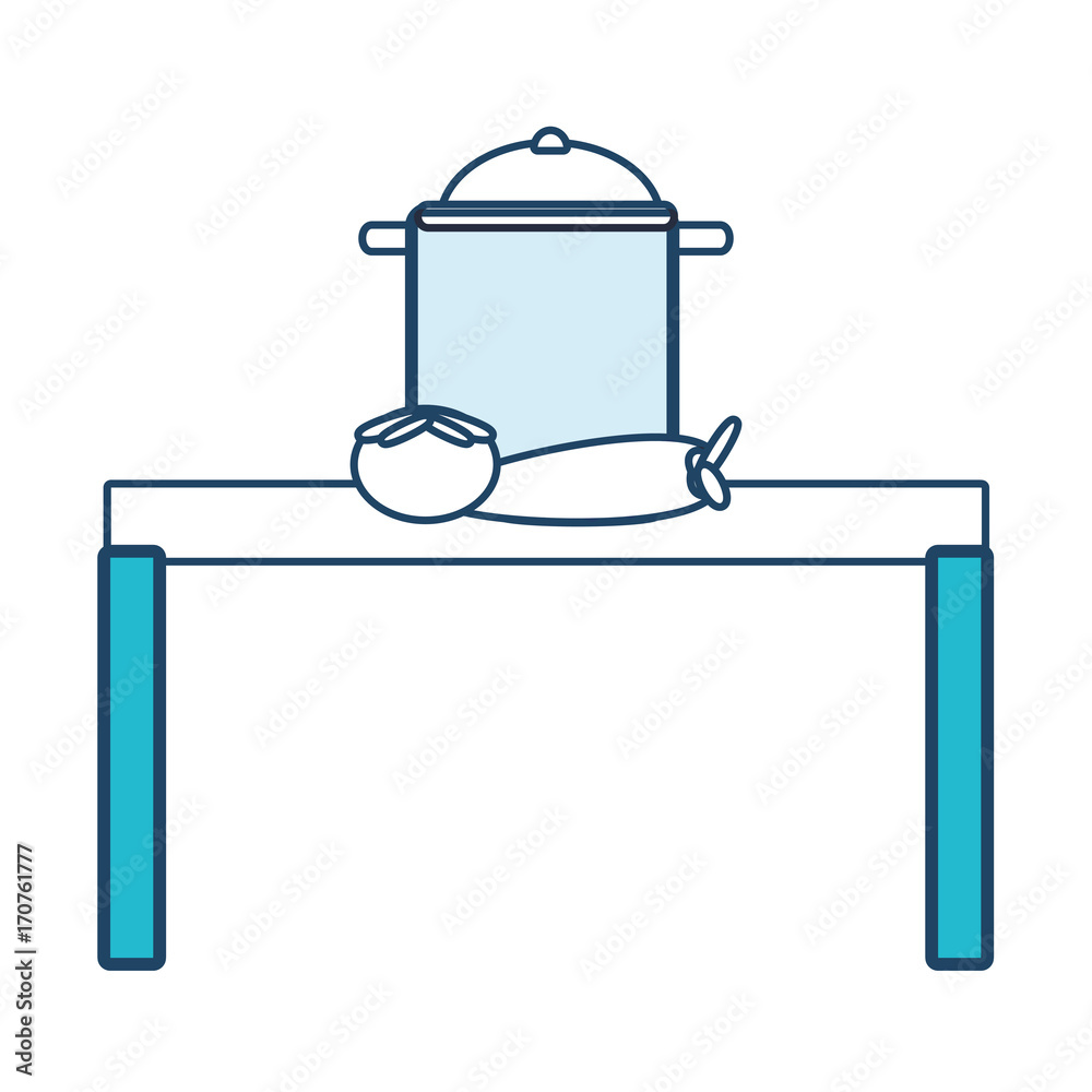 table with cooking pot and vegetables icon over white background vector illustration table with cooking pot and vegetables icon over white background vector illustration