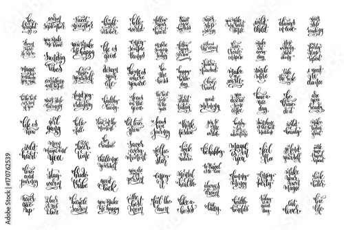 mega set of 100 black and white hand lettering inscription