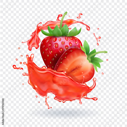 Strawberry realistic juice Fresh fruit splash vector icon