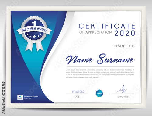 Vector certificate template, blue abstract background, achievement template vector, Achievement Certificate Template design, Diploma vector template, blue wave background