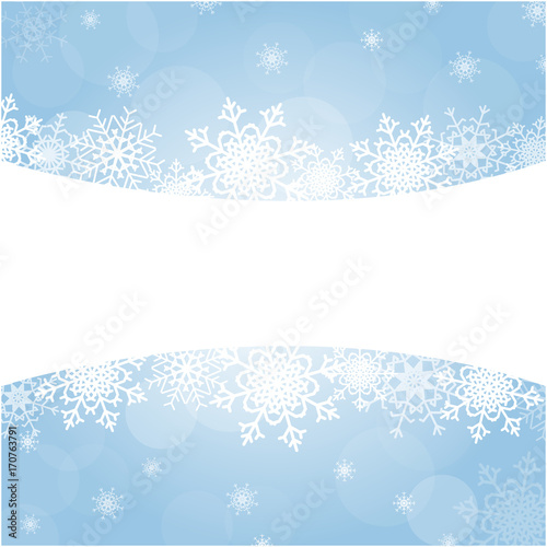 Christmas snowflakes blue frame background with blank space for text.