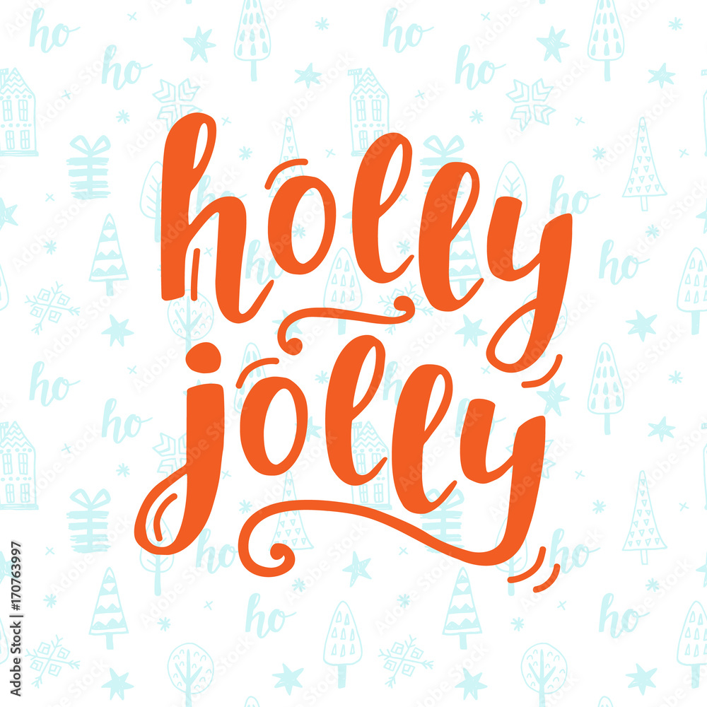Holly Jolly Christmas greeting card with handwritten lettering
