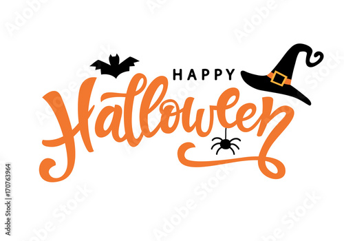 Happy Halloween typography poster with handwritten calligraphy text