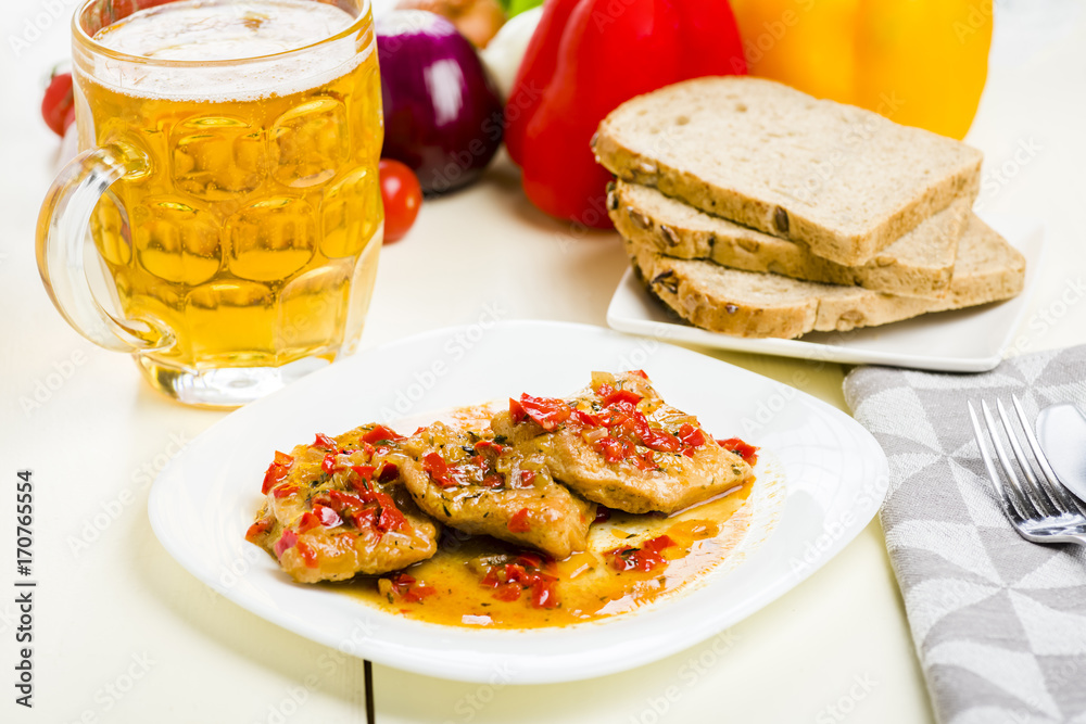 chicken breast fillet in paprika beer souce chicken breast fillet in paprika beer souce