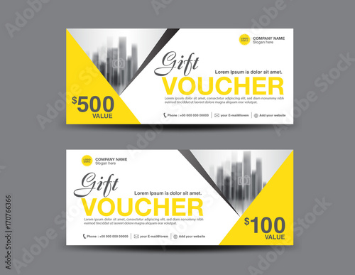 Yellow Gift Voucher template layout, business flyer design, polygon background, coupon, ticket, Discount card, banner vector illustration